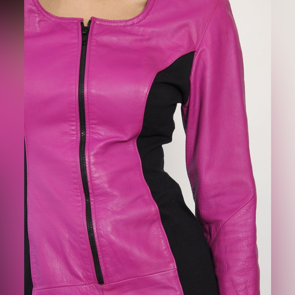 Chia Vintage Leather Fuchsia & Black Lycra Dress Size M - Picture 2 of 8
